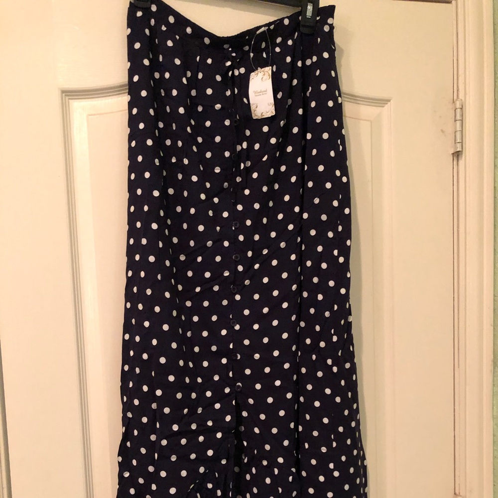 Navy and white polka dot skirt
